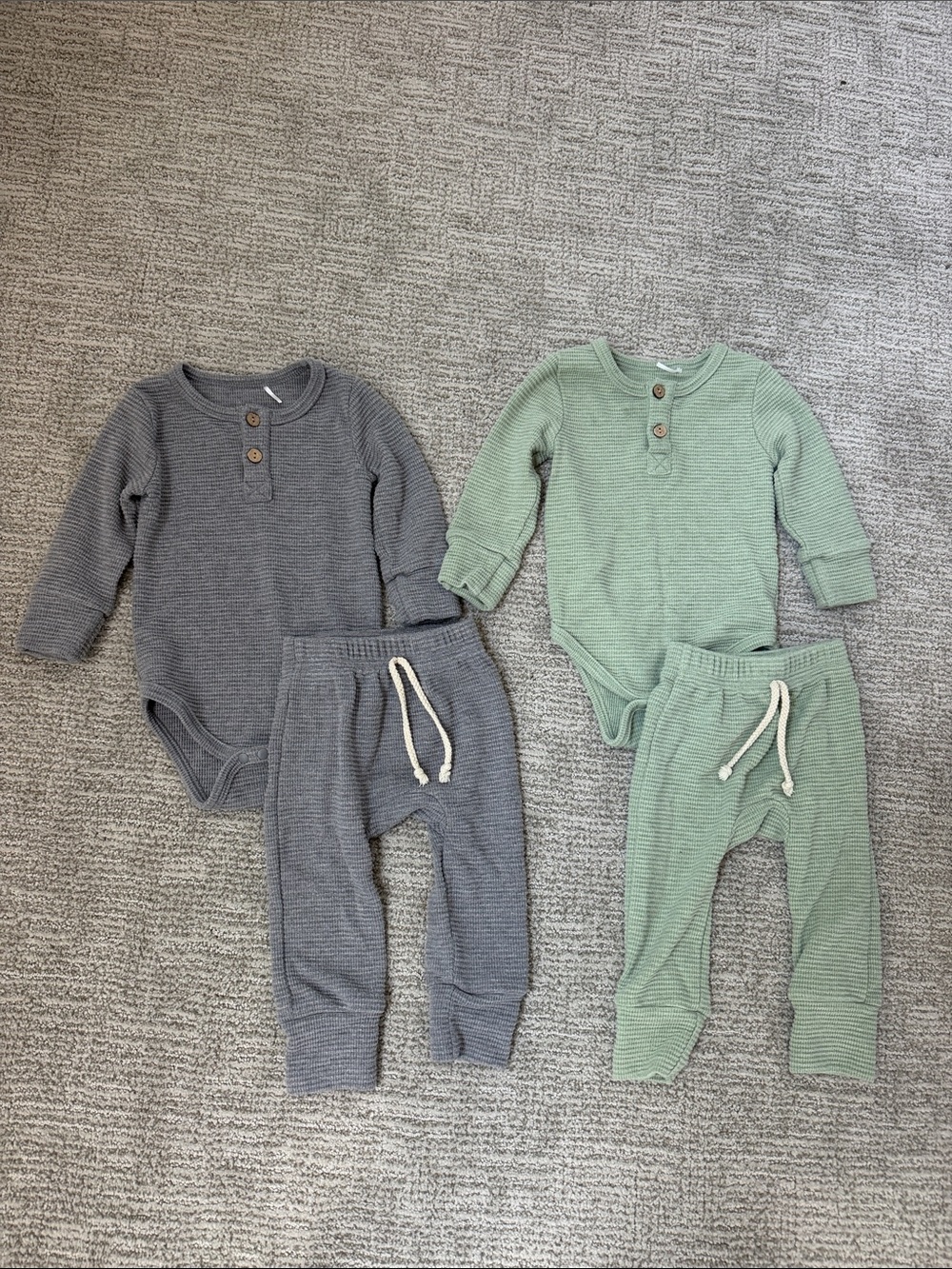 Little One Shop 6-12 M Ribbed Henley One-Piece and Pant Set - Gray & Mint
